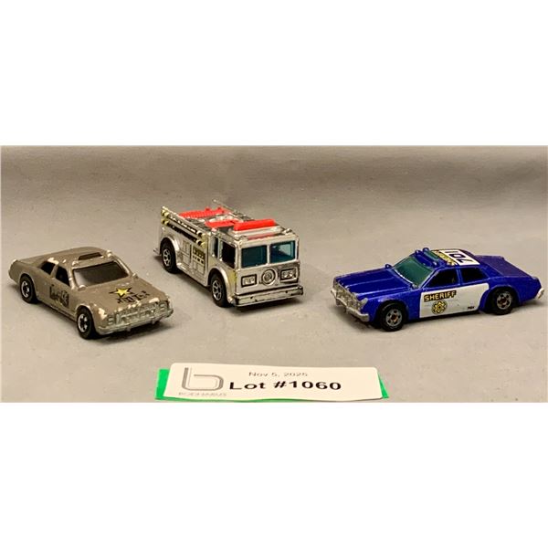 (3) Vintage Hot Wheels: Sheriff; Color Changer Police Car & Fire Truck