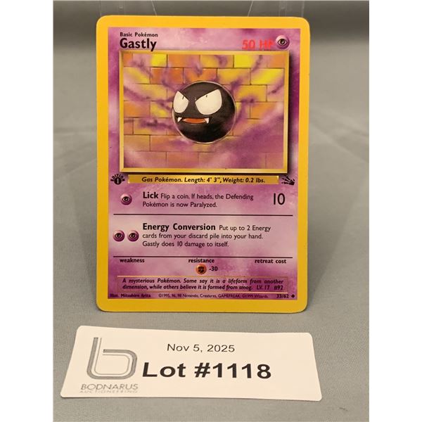 POKEMON - Rare 1st Edition Gastly Card from Fossil Set