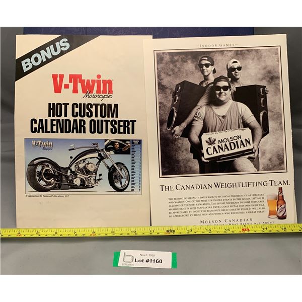 (2) V-Twin Magazine 2008 Insert Calendar & Rare Molson Canadian Magazine Ad