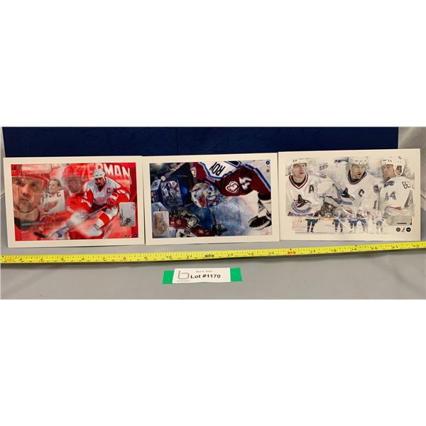 (3) NHLPA Authorized COA Photos: Yzerman; Patrick Roy; Vancouver Canucks