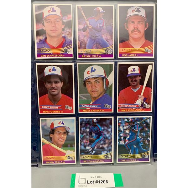 (9) Vintage 1984 Donruss Montreal Expos Baseball Cards