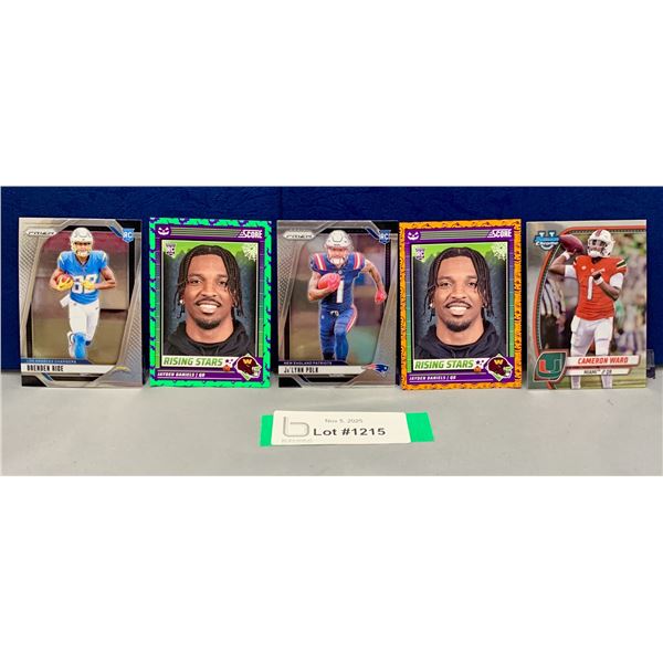 (5) NFL Football Rookie Cards: Jayden Daniels; Polk; Ward; Rice - HOT LOT!