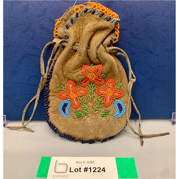 Antique Rare 1890's Handmade Leather Beaded Medicine Bag - Guaranteed Auth.