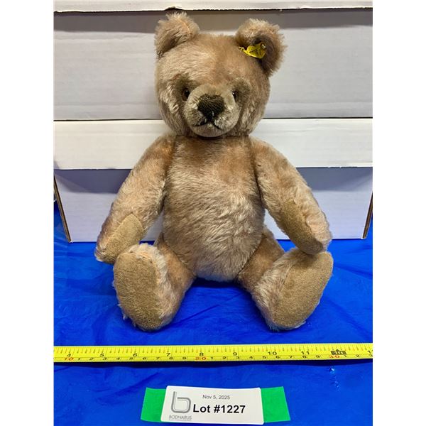 Vintage Rare Steiff 1960's Mohair Glass Eyes Orig Metal Ear Tag & Label 12' Teddy Bear with Reticula