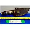 Image 1 : Custom Handmade Damascus Steel Hunting Knife & Leather Sheath Antler Handle