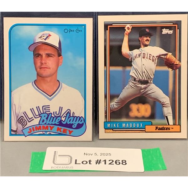 (2) Vintage OPC Topps MLB basball Cards: Blue Jays Jimmy Key & Maddux