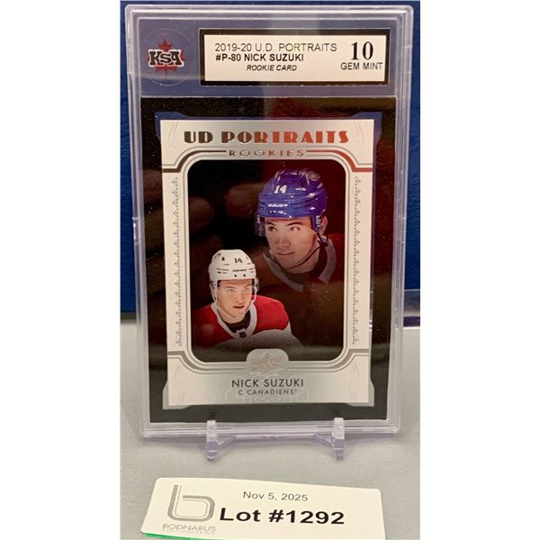 Nick Suzuki HABS U.D. Portraits KSA 10 Graded Rookie Hockey card