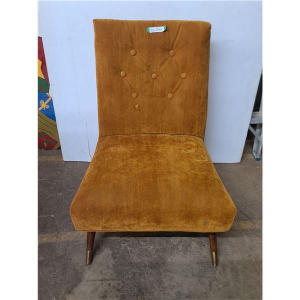* Vintage Burnt Orange Armless Velvet Chair - 34" High x 27" Seat - Back is Loose - Pickup Only