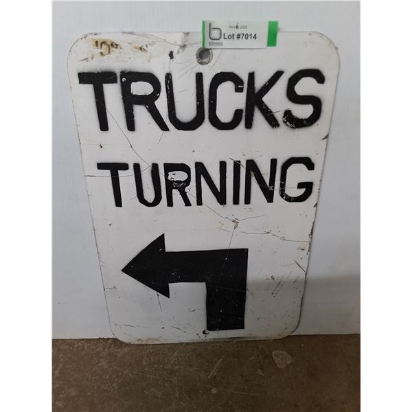 * "Trucks Turning Left" Metal Road Sign- 12x18"