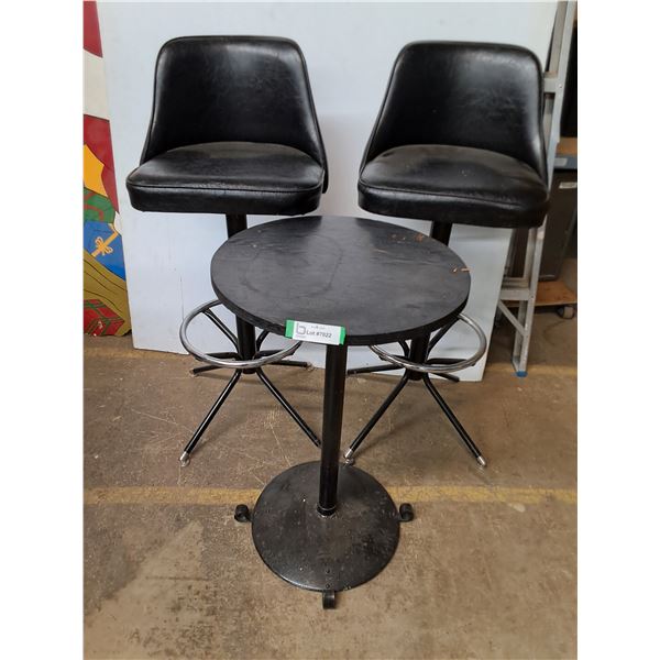 * (2) Swivel Bar Stools - 40" High - Each Missing Foot, Bar Table - 28" High x 18" Dia - Pickup Only