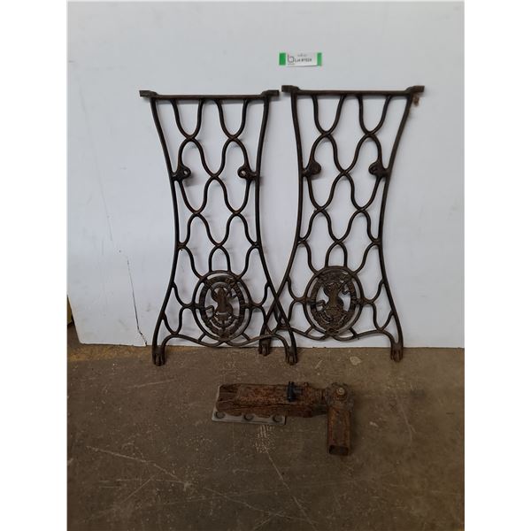* (2) Vintage Metal Singer Sewing Station Legs - 28.5" High, Rusted Spare Tire Carrier - Pickup Only