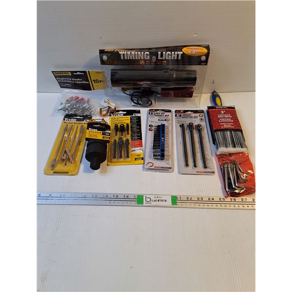 Timing Light,Pegboard Hooks,Socket Set,Paint Brush and more as pictured