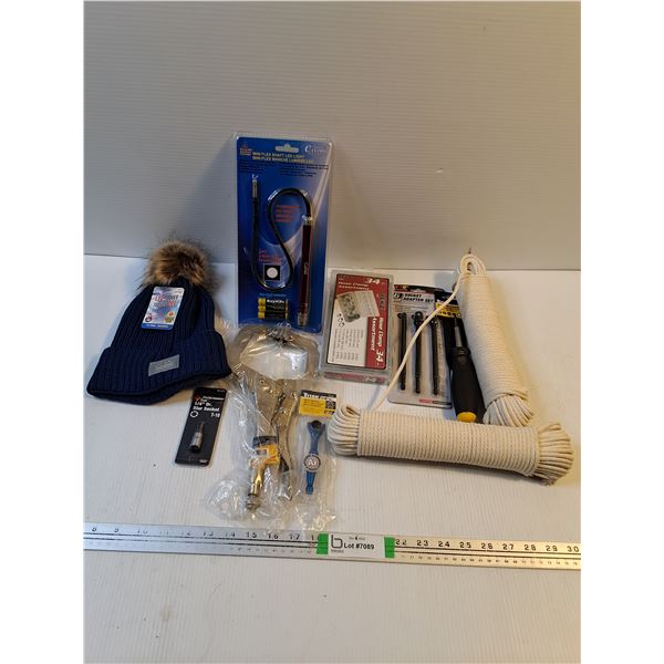 (2) Rolls Braided Twine,Clamp,LED Light,Hose Clamp Assortment and more as pictured
