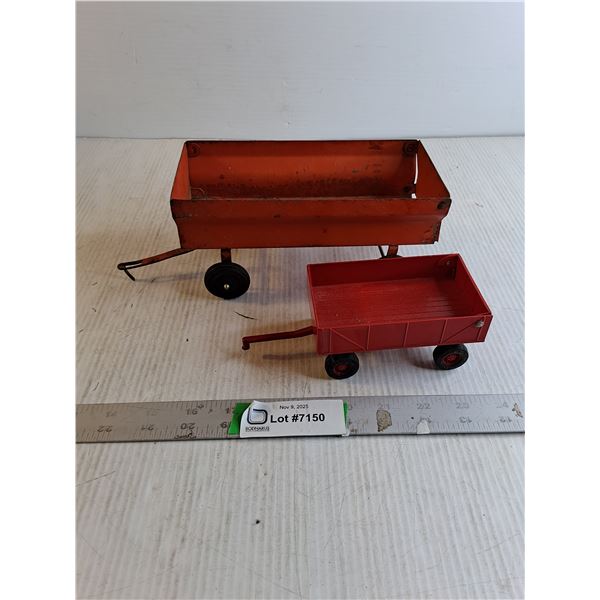 (2) Metal Farm Toy Trailers 8", 4" (Ertl)