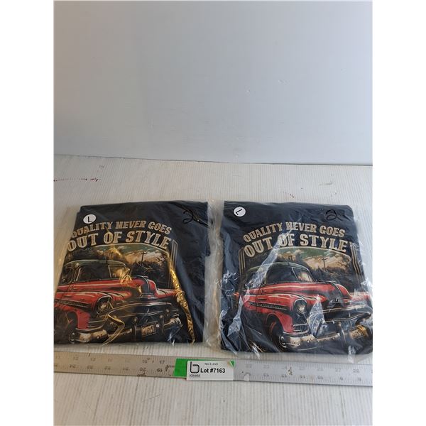 (2) Size Large T-Shirts Of Cars - Sealed In Plastic
