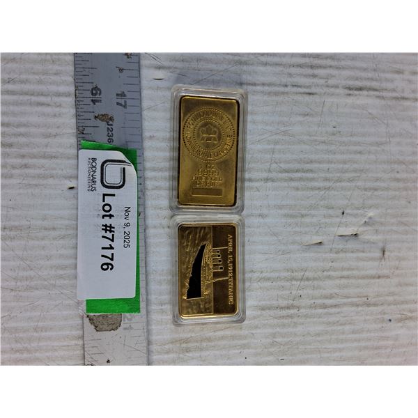 (2) 1oz.  Ingot Bars - Titanic/ Royal Canadian Mint - (Can't Authenticate}