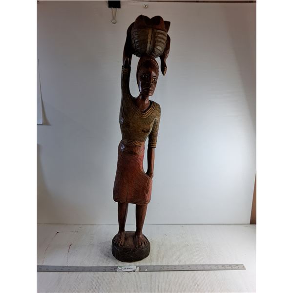 Haitin Folk Art Wooden Statue 34" Tall