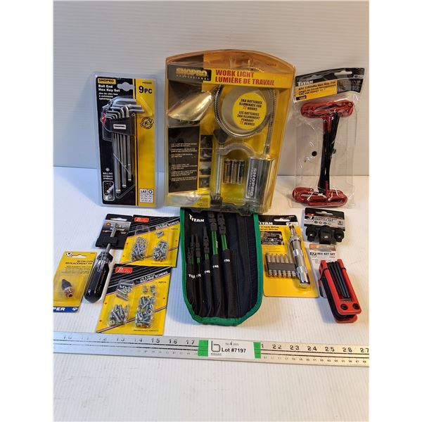 Work Light,9 Pc.Ball End Hex Key Set,T-Handle Hex Key Set and more in pictures