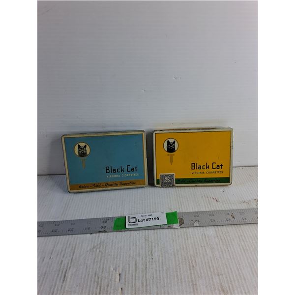 (2) Black Cat Cigarette Tins 5.5" x 4.5"