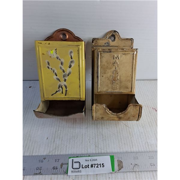 (2) Vintage Wall Mount Match Box Holders