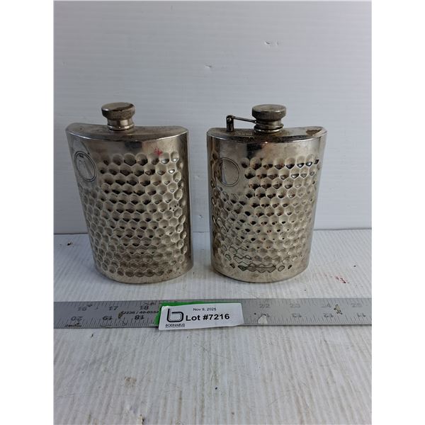 (2) Hammered Pewter Hip Flasks
