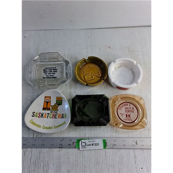(6) Ashtrays - Assorted Glass