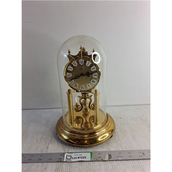 Brass Anniversary Wind Up Mantel Clock With Glass Dome 12" Tall