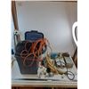 Image 1 : Assorted Electrical - Transformer, Conduit, Cords, Cable, Storage Tote 13x16x21" - PICK UP ONLY