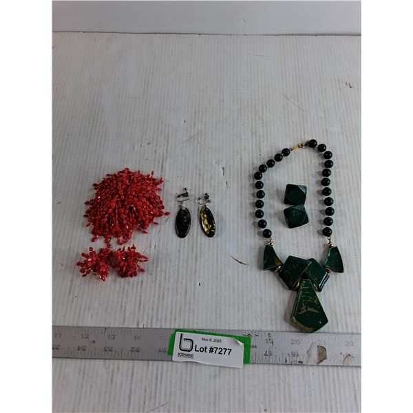 Starburst Brooch And Clip Earrings/ Abalone Shell Clip Earrings