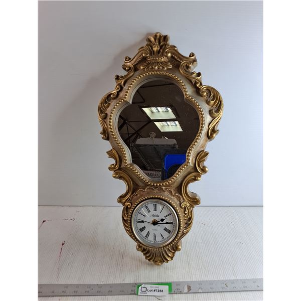 Vintage Mirror And Clock (Battery Needed)  - 23" x 13"