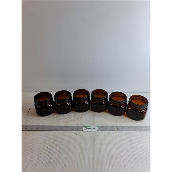 (6) "Ball" Brown Glass Wide Mouth Jars 4"  Tall