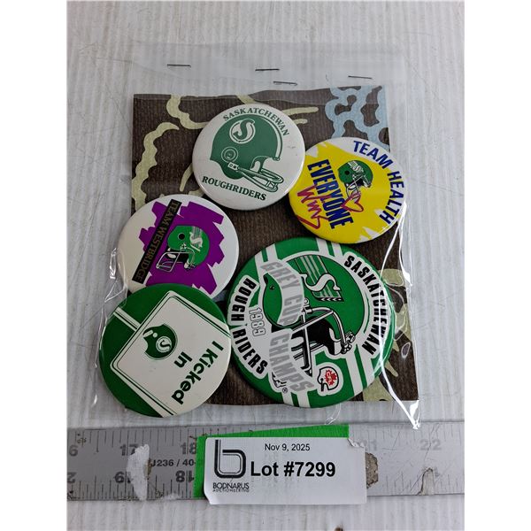 (5) Assorted Saskatchewan Roughriders Pin Back Buttons