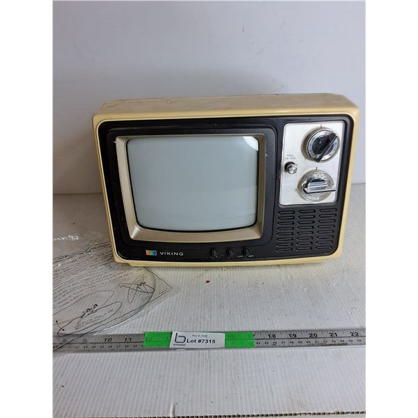 Viking Eaton Model 8761-10C Black & White TV with extra UHF Antenna - 14"x14"x10.5Powers On