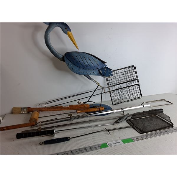 Garden Bird Ornament & Misc Outdoor Cooking Utensils-Cannot Ship