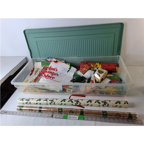 Rubbermaid Underbed Box- Lid Does Not Lock 34" x 16.5" x 6" & Christmas Wrapping Paper, Gift Bags, M