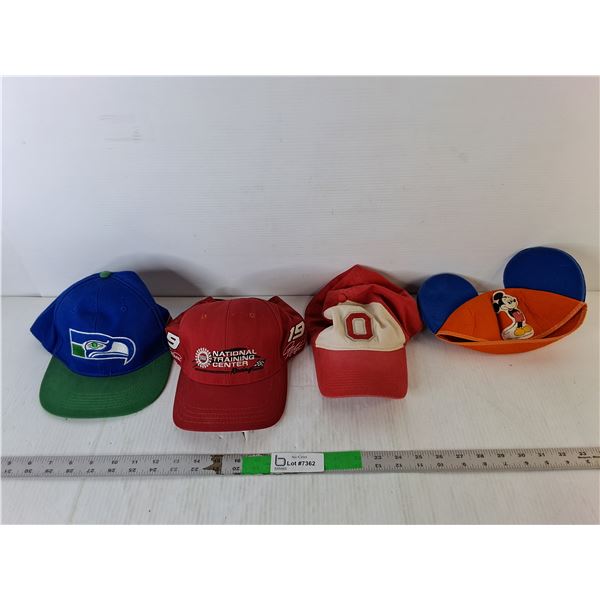 (4) Hats- Mickey Mouse, Racing, Misc.