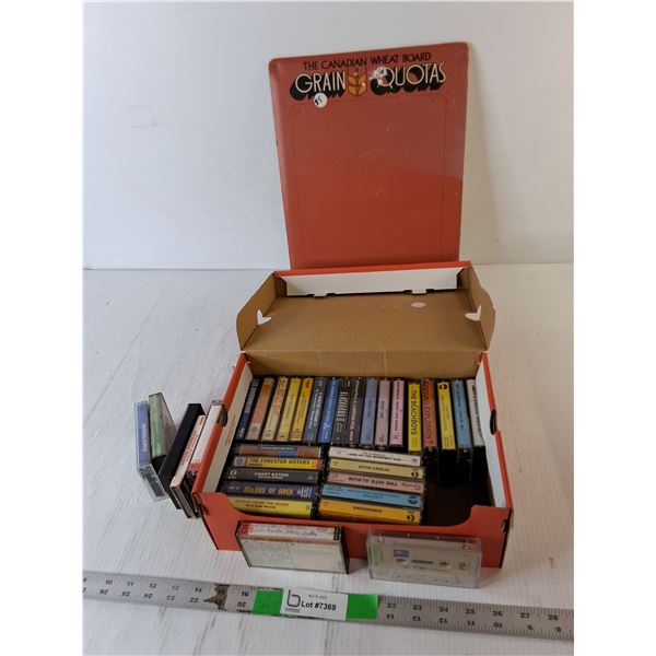 Lot of Cassette Tapes- Merle Haggard, Crystal Gayle, Misc. & Canadian What Board Sign 15" x 11"