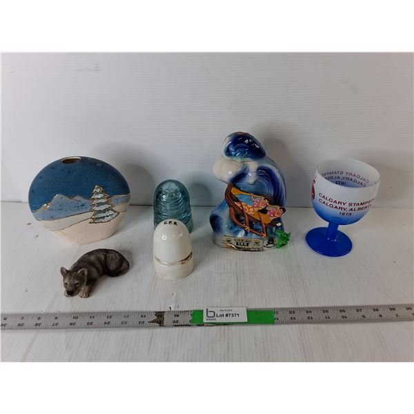 Calgary Stampede Glass, Kentucky Bourbon Wave Bottle, (2) Glass Insulators, Misc.