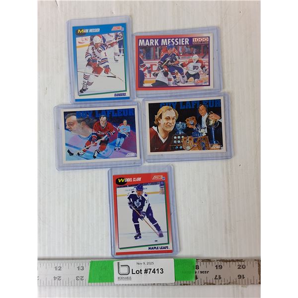 (5) Score Hockey Cards- Mark Messier, Guy Lafleur, Wendel Clark. Cannot Authenticate