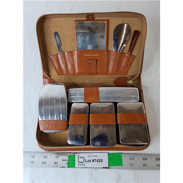 Vintage Men's Grooming Kit with Leather Case