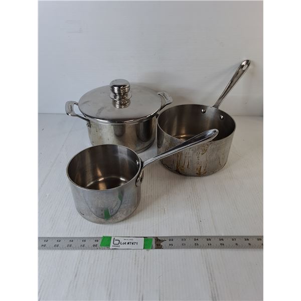 (3) Stainless Steel Pots up to 9.25" Diameter-All Clad & Cuisinart