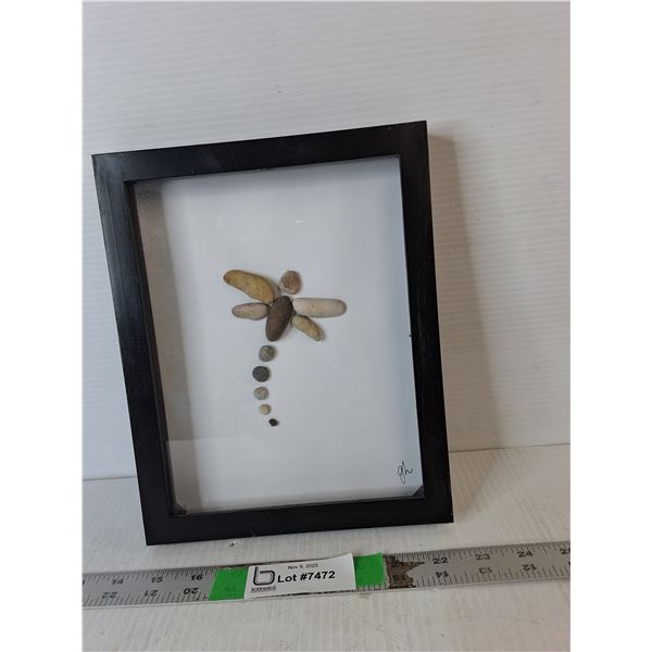 Framed Stone Dragonfly Art 10"x8"