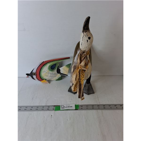 (2) Wooden Animal Figurines Up to 14.5" Tall, Pickup Preferred