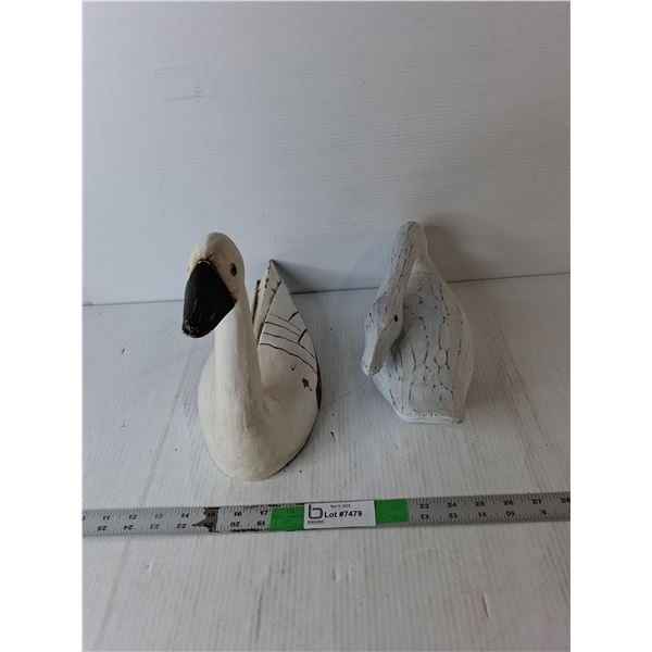 (2) Wooden Duck Figurines Up to 13" Long