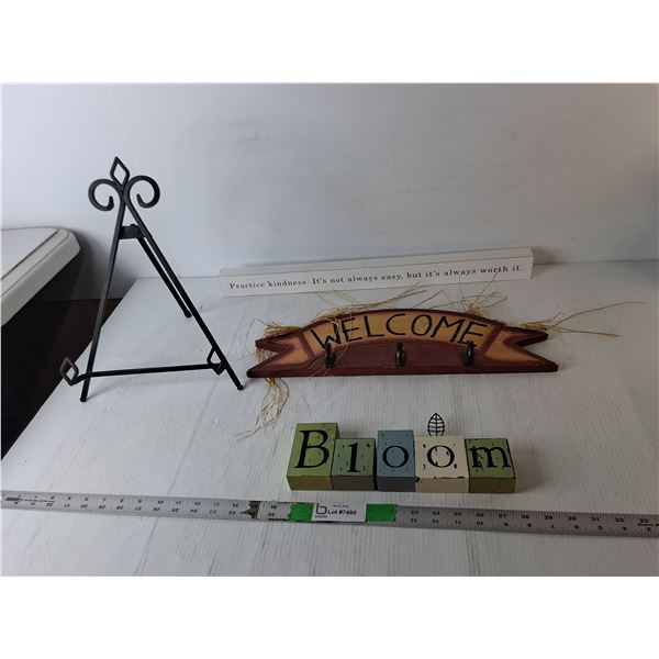 (3) Home Decor Signs Up to 23.5" & Metal Photo Frame Stand, Pickup Preferred