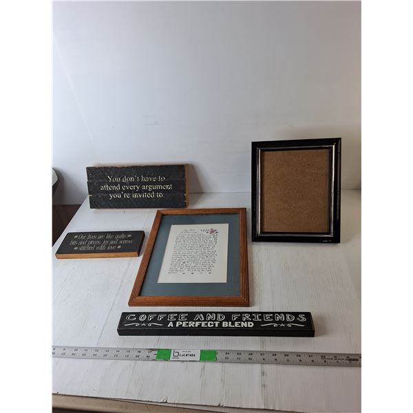 (4) Home Decor Signs Up to 18" & Photo Frame, Pickup Preferred