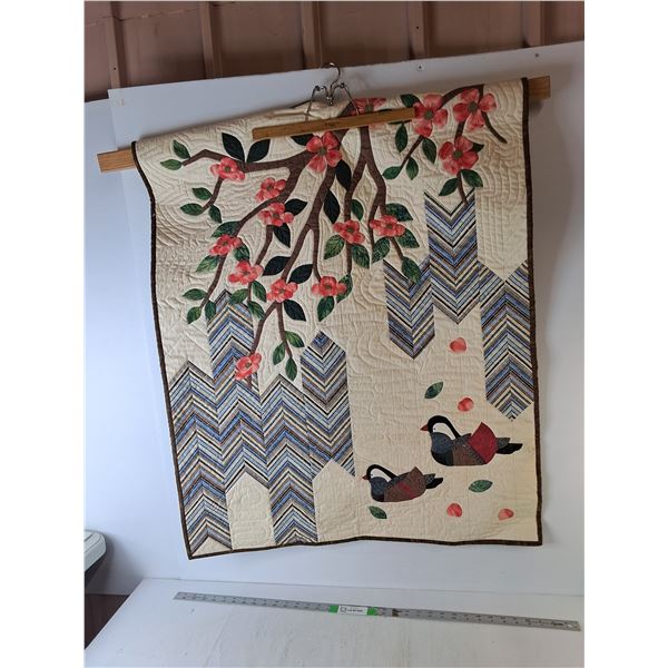 Japanese Blossom Decorative Quilt 38" x 31", Pickup Preferred