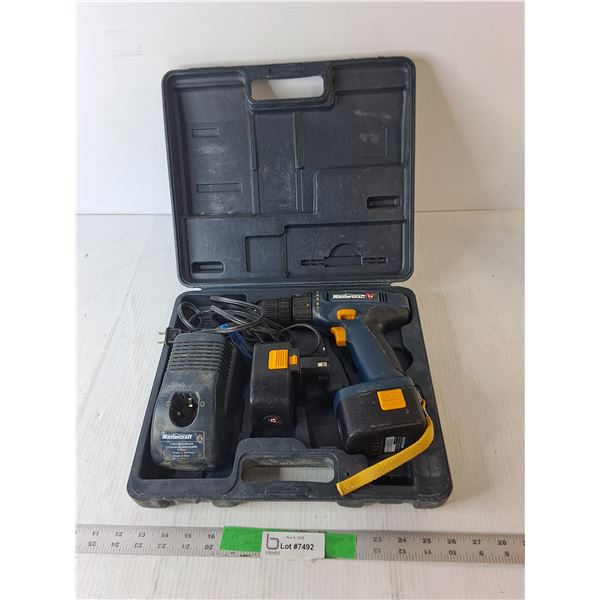 Mastercraft 12V Cordless Drill- Powers On, (2) Batteries, Charger & Case- No Clips