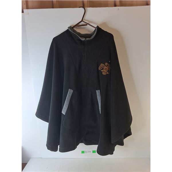 Fuzzy Stonewash Indigenous Poncho, Approx. XL