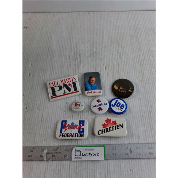 (8) Assorted Canadian Political Pin Back Buttons